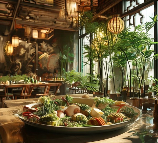 万世餐饮疏食中餐厅，自然雅致的环境，为健康饮食注入诗意与宁静